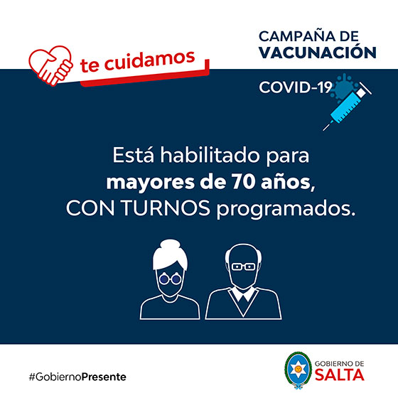 Turno de vacunación COVID-19 habilitados para mayores de 70 años