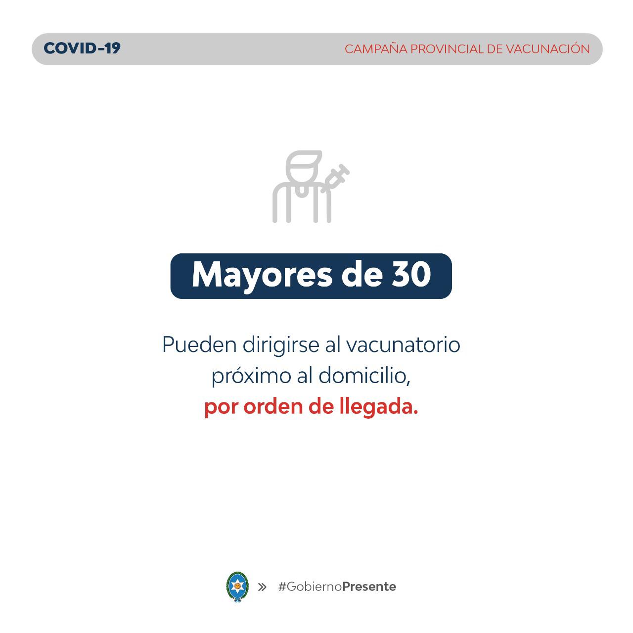 Covid19: Vacunación mayores de 30 años