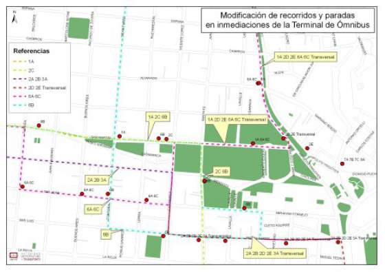 Cambian el recorrido de colectivos que circulan por la terminal