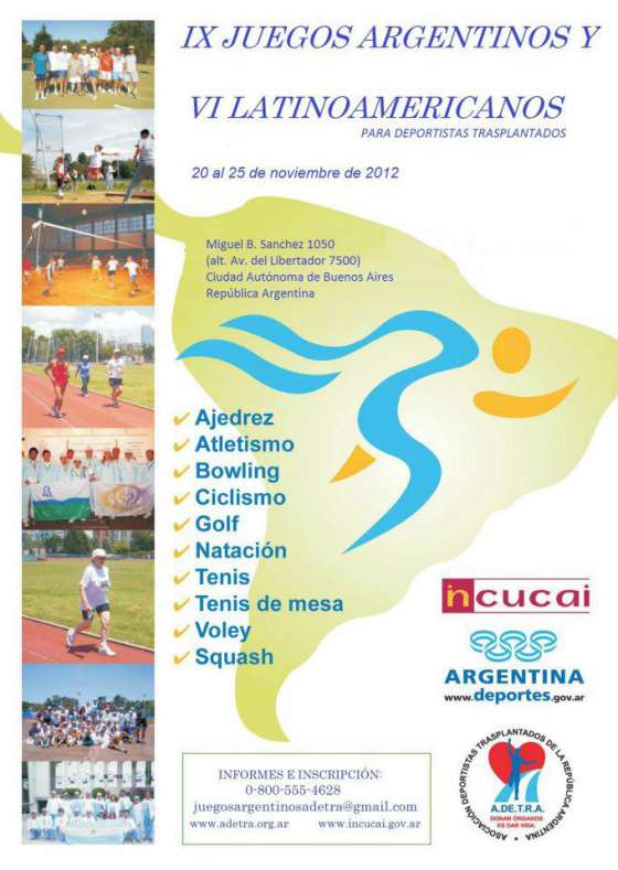 El CUCAI convoca a deportistas trasplantados a participar de los IX Juegos Argentinos