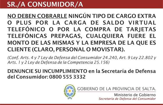 Se sancionará a locales que cobren sobreprecio por la recarga virtual de celulares