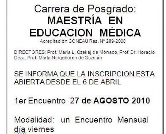 Se prorrogó la inscripción en la Maestría en Educación Médica