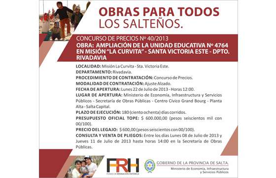 El Gobierno ampliará una escuela de Misión La Curvita