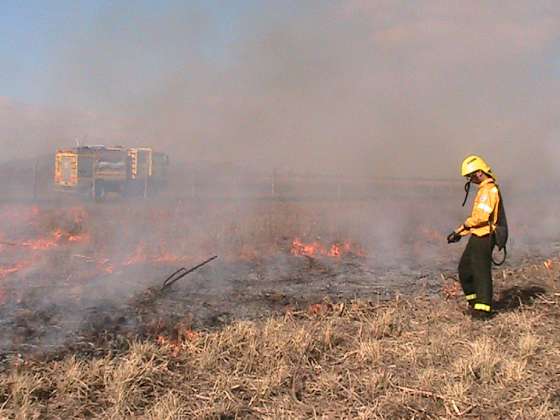 Brigadistas aplican la quema controlada en el aeropuerto Martín Miguel de Güemes