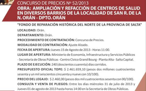 En Orán el Gobierno ampliará y refaccionará cuatro  centros de Salud