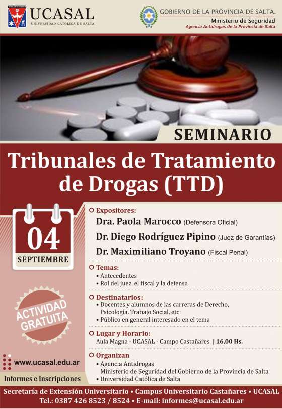 El viernes se realizará un seminario sobre los Tribunales de Tratamientos de Drogas (TTD)