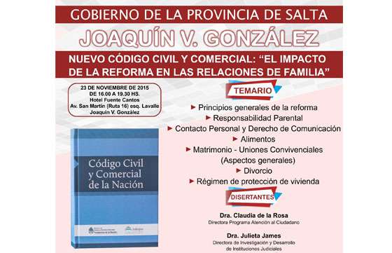 En Joaquín V.González se dictará capacitación sobre Código Civil y Comercial