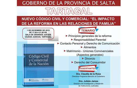 En Tartagal analizarán las principales reformas del Nuevo Código Civil y Comercial de la Nación
