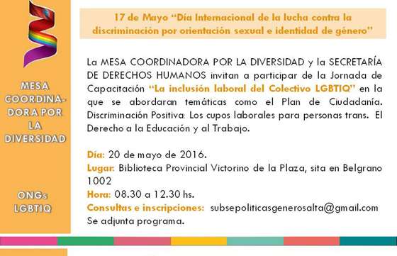 Mañana se realizará una jornada sobre la inclusión laboral del colectivo LGBTIQ