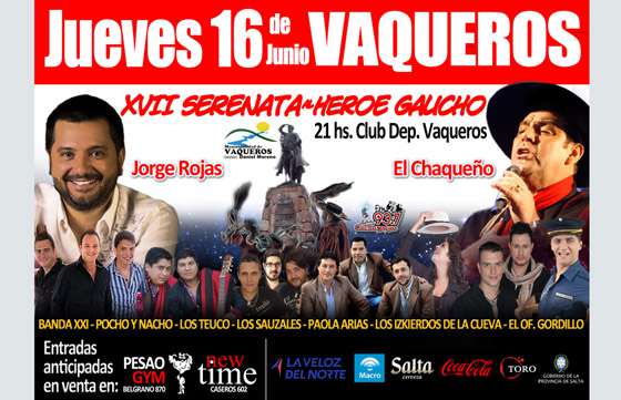 Vaqueros presentará hoy una nueva edición de la Serenata al Héroe Gaucho