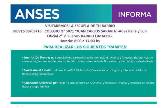 El programa “Anses en la escuela de tu barrio” llegará a Limache