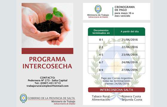 Comenzó el pago a beneficiarios de los programas Intercosecha del tabaco y alimentación