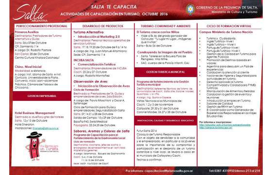 En octubre continúan las capacitaciones destinadas al sector turístico