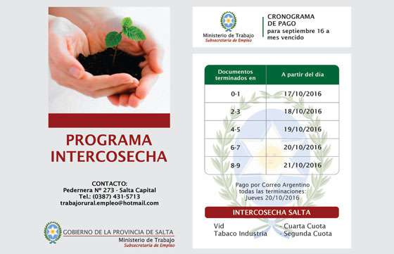 Comenzará el pago a beneficiarios del programa Intercosecha