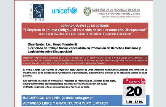 Hoy se realizará una capacitación sobre el nuevo Código Civil en la vida de las personas con discapacidad