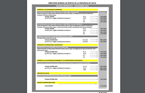 Rentas provincial: Vencimientos impositivos de noviembre