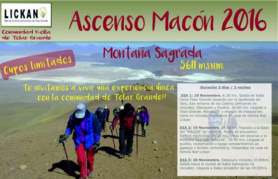 En Tolar Grande se realizará el  “Ascenso a la Montaña Sagrada Macón”