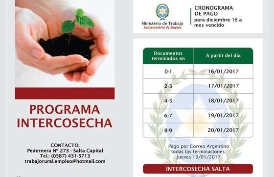 Continúa el pago a los beneficiarios del programa Intercosecha