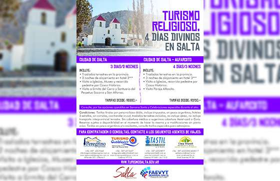 Presentarán hoy el programa de turismo religioso “4 Días Divinos en Salta”