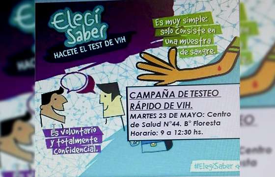 Hoy se realiza testeo preventivo de VIH en el barrio Floresta