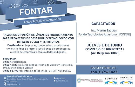 Inscripciones para el taller sobre formulación de proyectos del Fondo Tecnológico Argentino