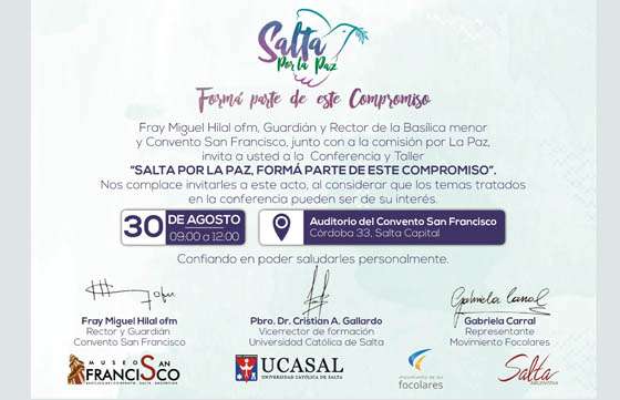 Se realizará la conferencia “Salta por la Paz: formá parte de este compromiso”