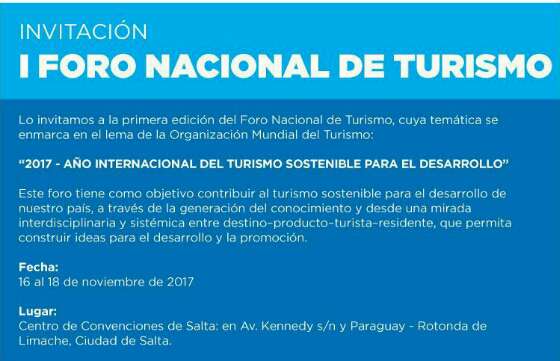 Del 16 al 18 de noviembre se realizará el Foro Nacional de Turismo Salta 2017