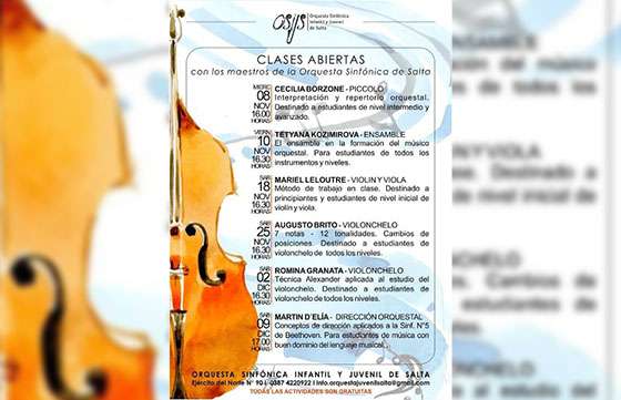 Clases abiertas y gratuitas en la Orquesta Sinfónica Infantil y Juvenil de Salta
