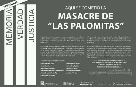 Hoy se señalizará el sitio donde ocurrió la Masacre de Palomitas