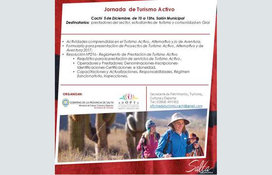 En Cachi se desarrollará una Jornada de Turismo Activo