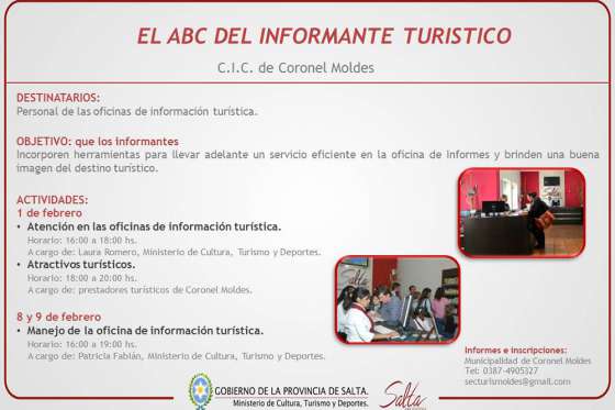 En Coronel Moldes se realizará el taller “El ABC del Informante Turístico”