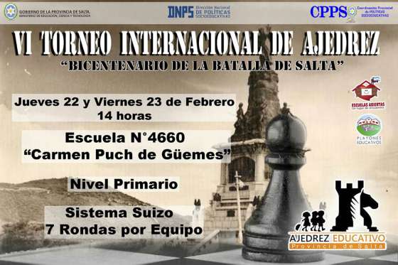 La sexta edición del Torneo internacional de ajedrez educativo se realizará el 22 y 23 de febrero