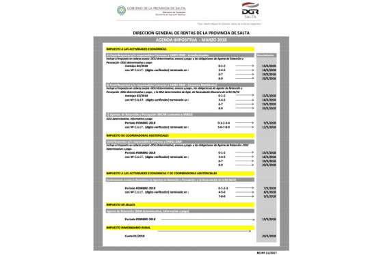 Rentas informa los vencimientos impositivos de marzo