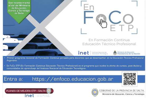 Educación convoca a los cursos En FoCo para docentes de educación técnica