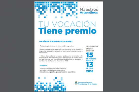Hasta el 13 de julio serán las inscripciones para la convocatoria “Premio Maestros Argentinos”
