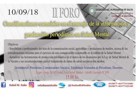 Brindarán herramientas para el manejo responsable de la información periodística sobre salud mental