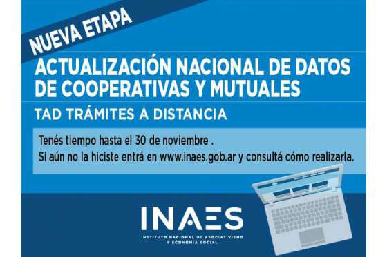 Nuevo plazo para cumplir con la actualización de datos de cooperativas y mutuales