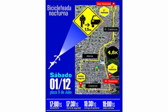 El sábado se realizará una bicicleteada nocturna donde se entregarán 300 chalecos reflectivos