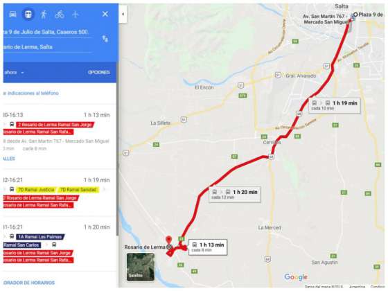 SAETA amplió su servicio en Google Maps con el corredor a Rosario de Lerma