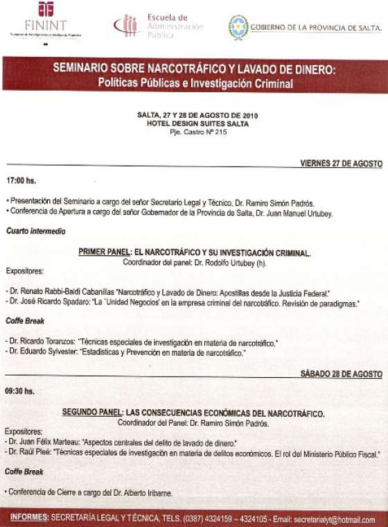 Seminario sobre narcotráfico y lavado de dinero: políticas públicas e investigación criminal