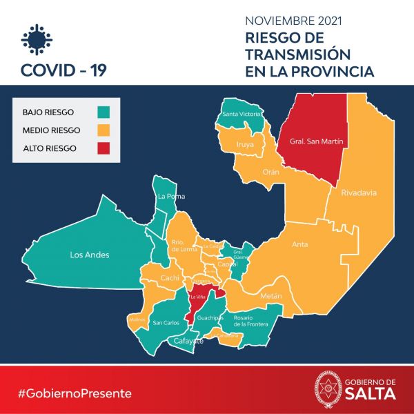 El Ministerio de Salud Pública actualizó datos epidemiológicos referidos a los niveles de transmisión de COVID-19 en cada departamento de la Provincia.