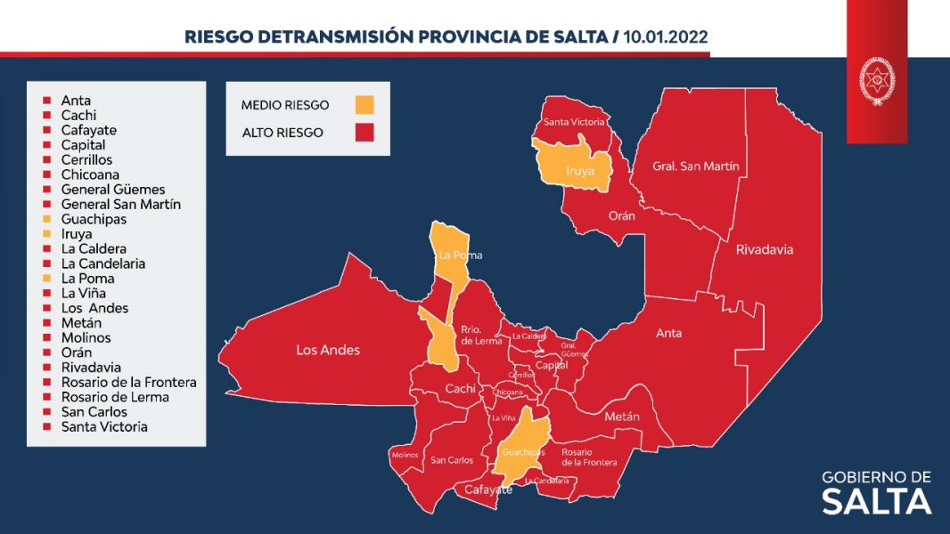 Esta cifra representa el 87% de la geografía provincial. Autoridades sanitarias instan a la población a utilizar barbijo, higienizarse correctamente las manos, ventilar los ambientes, vacunarse contra el coronavirus y aislarse ante la presencia de síntomas.