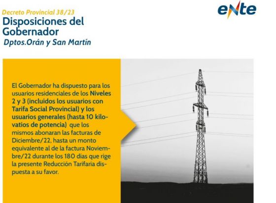 Cerca del 90% de los usuarios de Edesa de Orán y San Martín pagarán la boleta de la luz a valores de noviembre