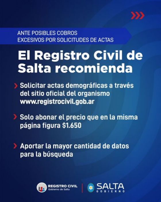 Recomendaciones del Registro Civil de Salta.