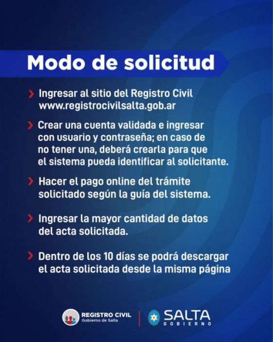 Recomendaciones del Registro Civil de Salta.