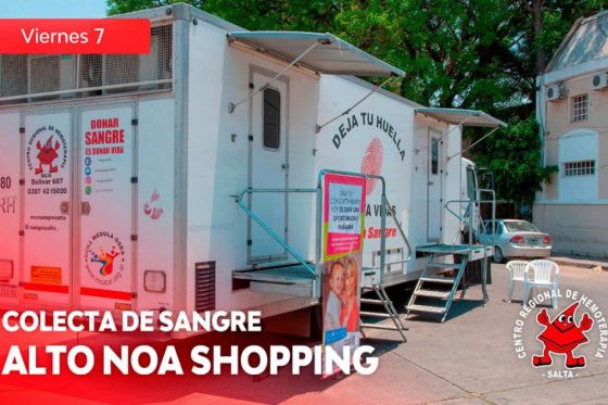 Mañana habrá colecta de sangre en inmediaciones del Alto Noa Shopping