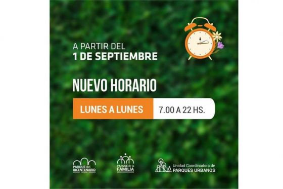 Nuevo horario de los Parques Urbanos a partir de de septiembre