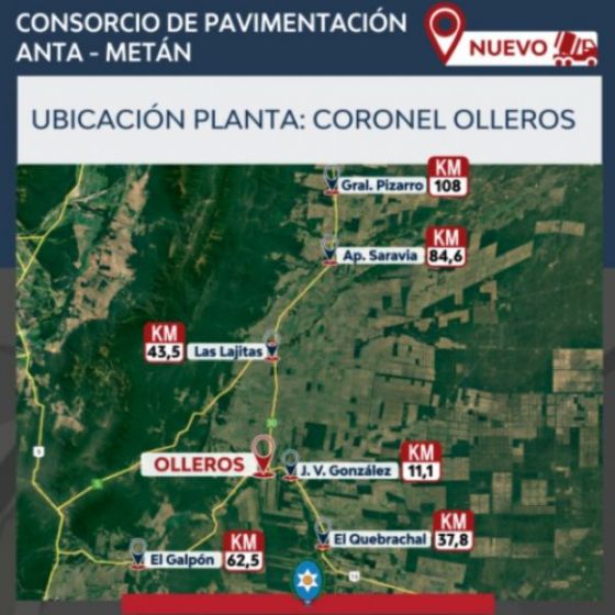 El nuevo consorcio de pavimentación Anta – Metán instalará la planta en Olleros