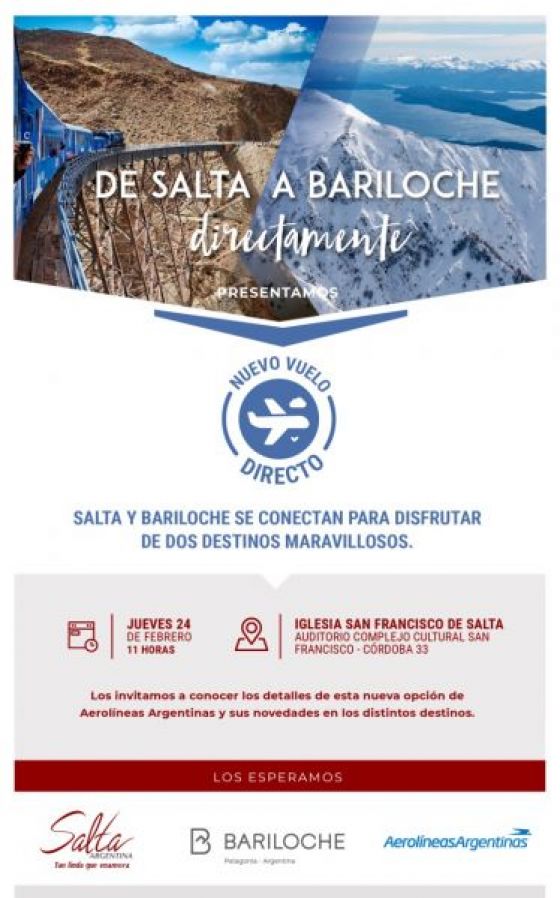 Se realizará la presentación oficial del vuelo directo Salta-Bariloche