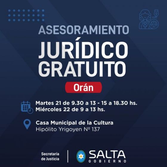 El programa “La Justicia Junto a Vos” dará asesoramiento jurídico gratuito en Orán e Yrigoyen